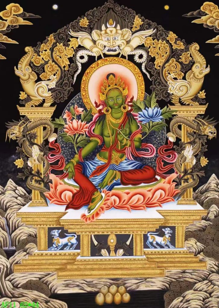 编号138-649657：彩绘唐卡-绿度母（62*44CM左右）