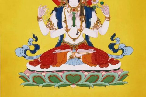 编号138-660504：彩绘唐卡-四臂观音（90*56CM左右）