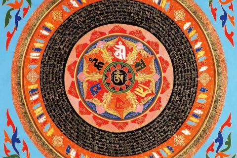 编号138-707929：彩绘唐卡-六字真言坛城（70*70CM左右）