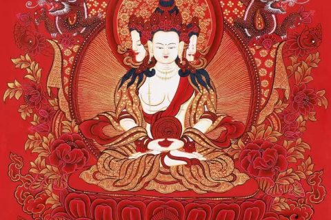 编号138-748465：红金唐卡-四面大日如来（60*44CM左右）