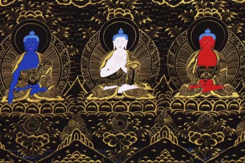 编号138-803679：黑金唐卡-五方佛（69*260CM左右）