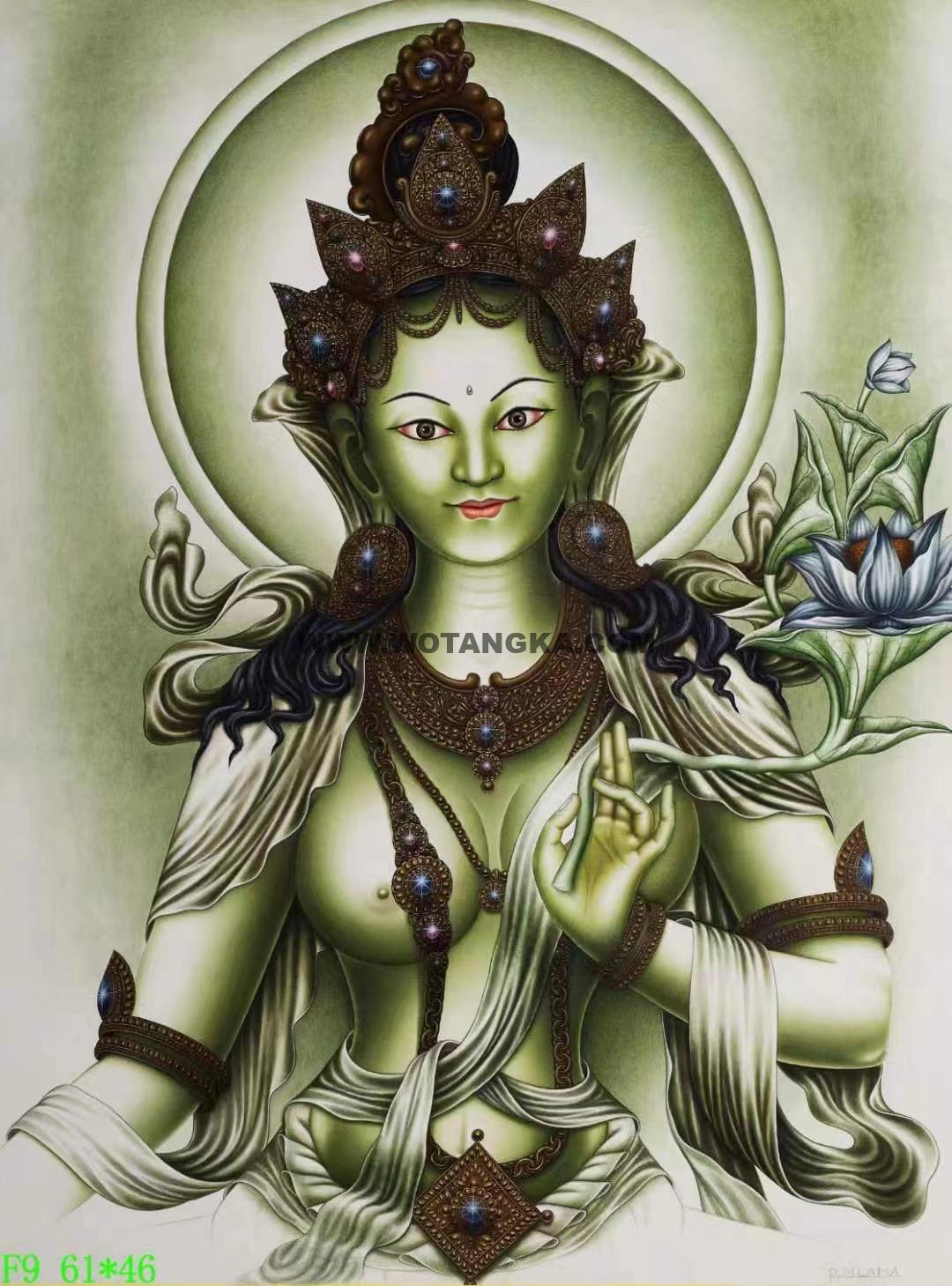 编号138-821709：彩绘唐卡-绿度母（61*46CM左右）