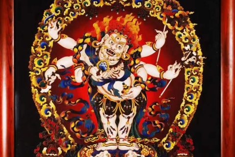 编号138-837865：掐丝唐卡-白六臂玛哈嘎拉（120*95CM左右）