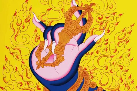 编号138-858465：彩绘唐卡-金刚手菩萨·佛手（61*46CM左右）