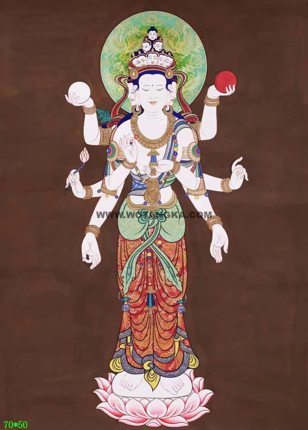 编号138-883748：彩绘唐卡-十一面八臂观音菩萨（70*50CM左右）