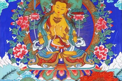 编号138-909615：彩绘唐卡-文殊菩萨·三怙主（70*50CM左右）