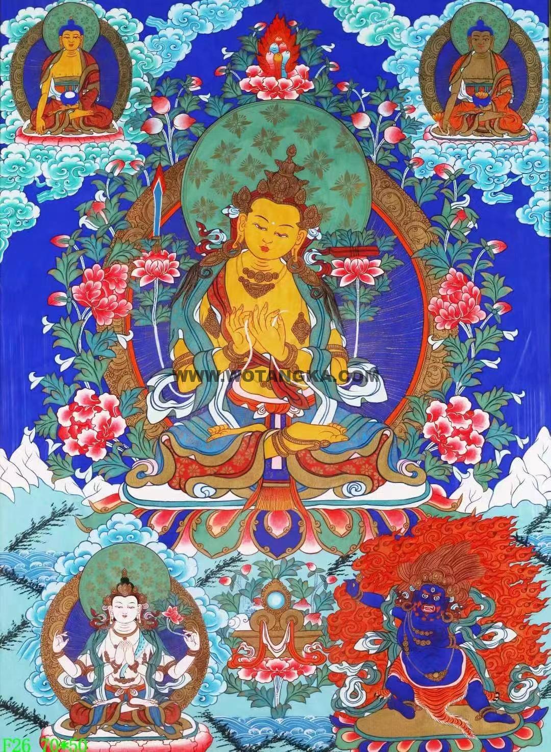 编号138-909615:彩绘唐卡-文殊菩萨·三怙主(70*50CM左右)