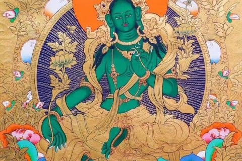 编号138-915416：黄金唐卡-绿度母（75*50CM左右）