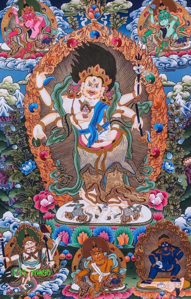 编号138-976895：彩绘唐卡-白六臂玛哈嘎拉·五方财神（76*50CM左右）