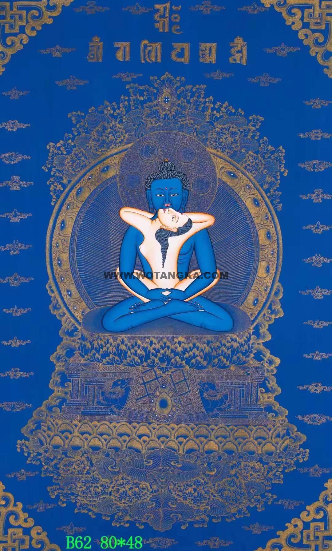 编号138-991292：蓝金唐卡-普贤王如来双修（80*48CM左右）