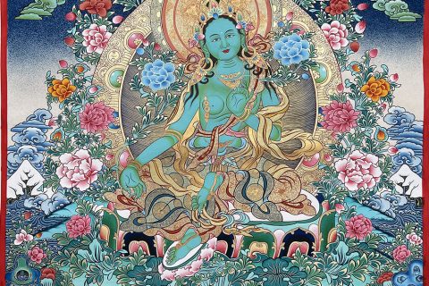 编号188-161556：彩绘唐卡-绿度母（80*60CM左右）