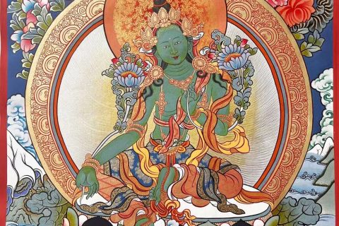 编号188-201198：彩绘唐卡-绿度母（60*45CM左右）