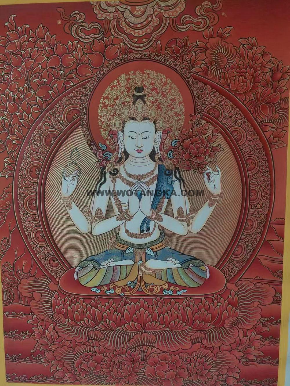 编号188-230636:红金唐卡-四臂观音(70*50CM左右)
