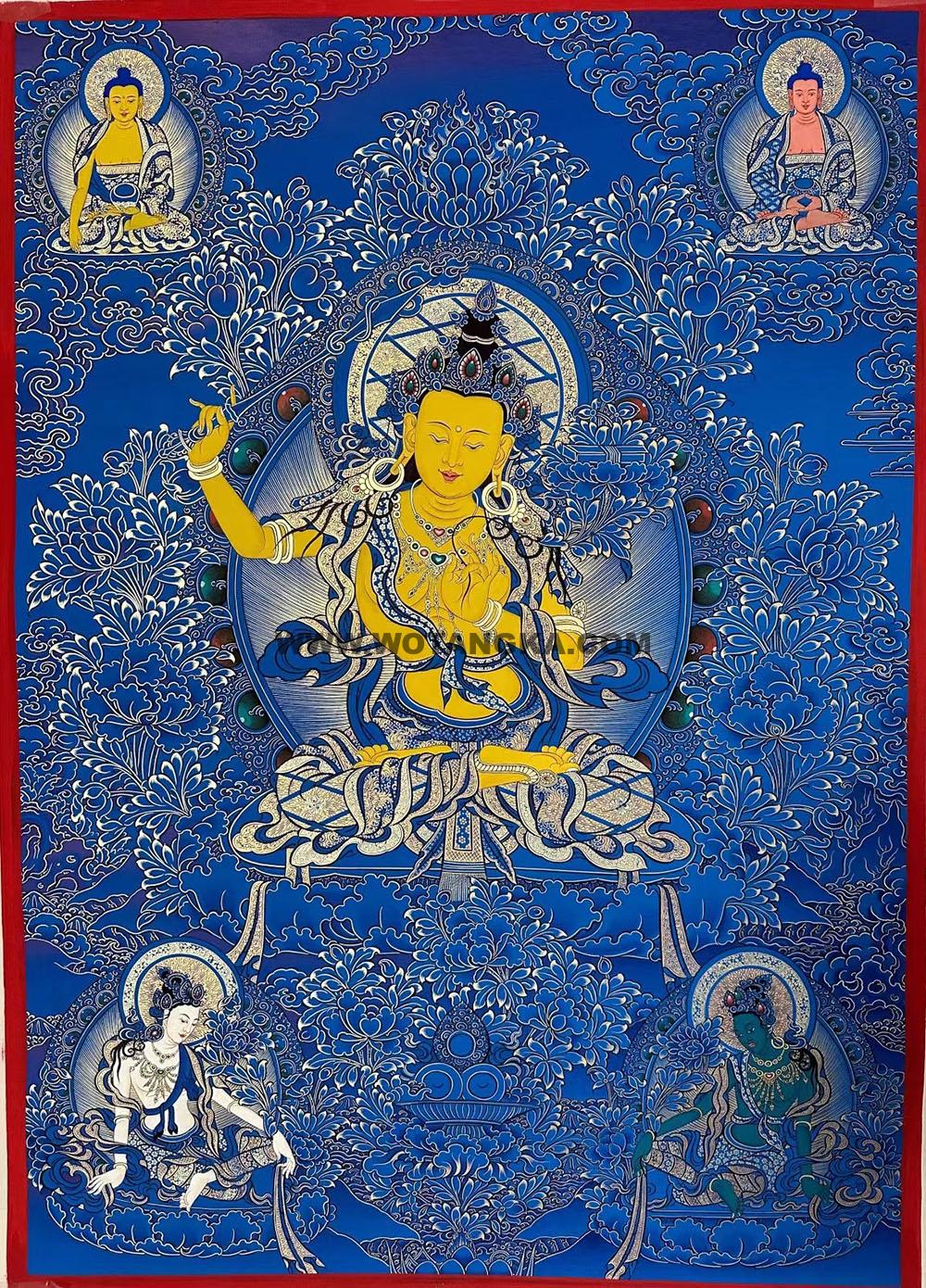 热贡-南加·画院:蓝金唐卡-文殊菩萨(70*50CM左右)