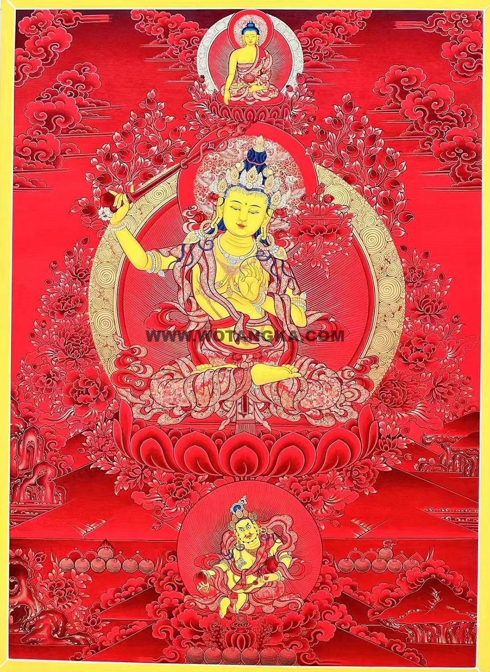 热贡-南加·画院:红金唐卡-文殊菩萨(60*45CM左右)