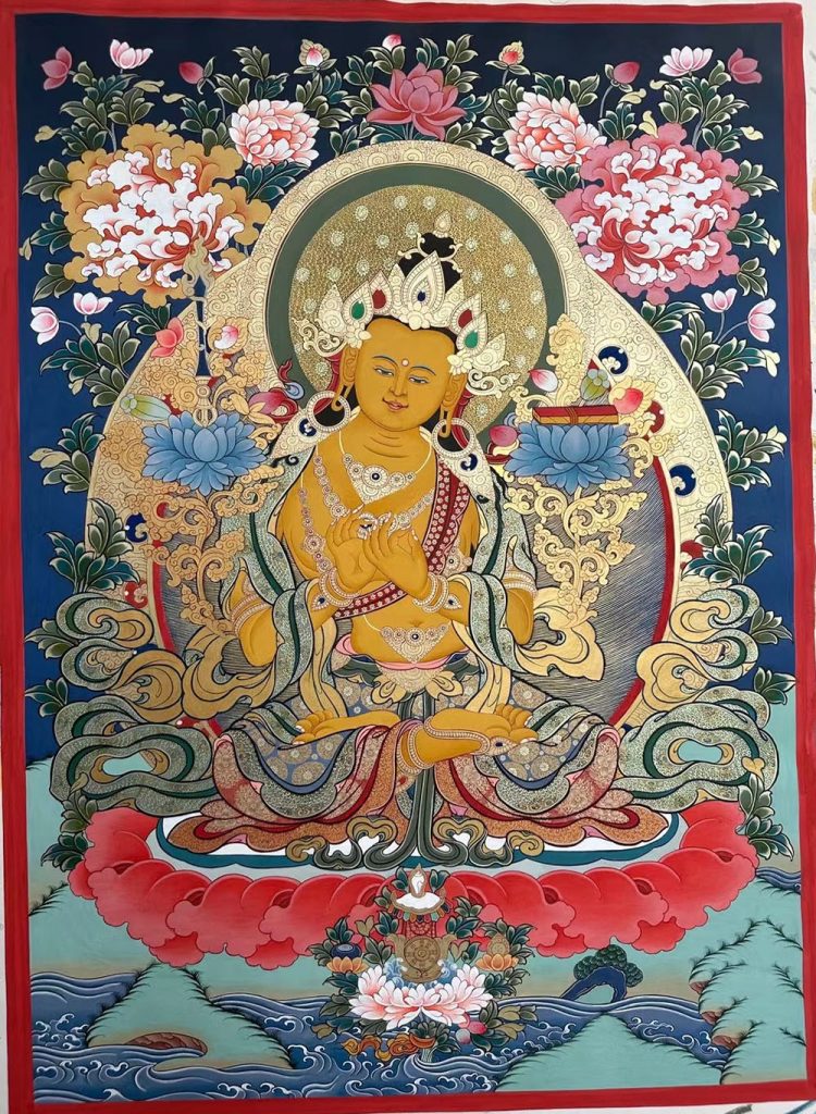 唐卡寄卖编号：JM·188-312124-文殊菩萨说法印智慧供养图（彩唐