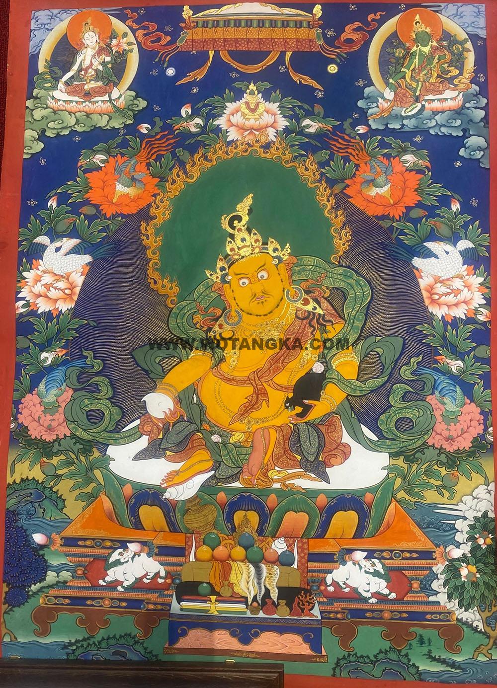 |已结缘·可定制|唐卡寄卖编号:JM·188-353314-华盖黄财神二度母平安供养图(彩唐)