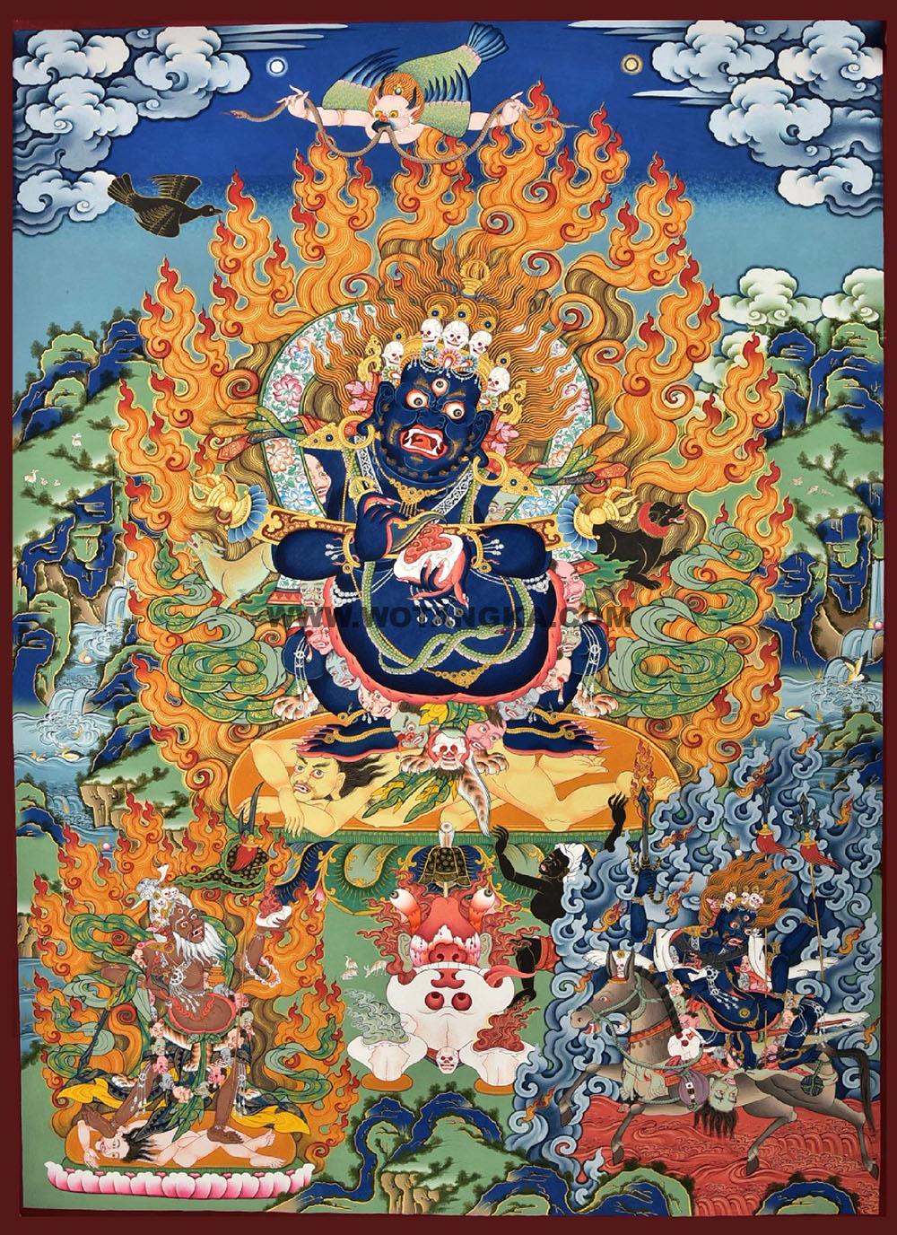 |已结缘·可定制|唐卡寄卖编号:JM·188-462901-宝帐大黑天二护法吉祥供养图(彩唐)