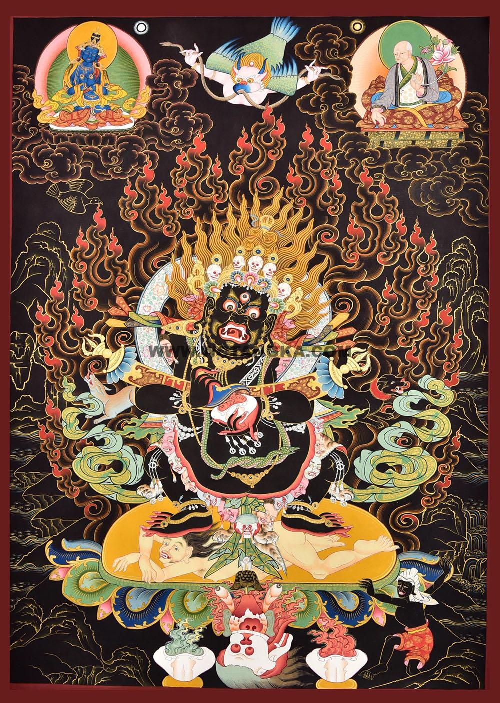 热贡-南加·画院：彩绘唐卡-二臂玛哈嘎拉·宝帐护法（70*50CM左右）