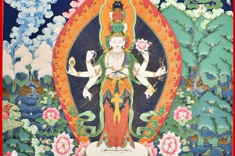 编号188-542792：彩绘唐卡-十一面八臂观音菩萨（70*50CM左右）