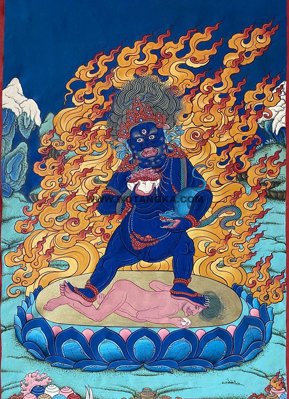 |已结缘·可定制|唐卡寄卖编号:JM·188-775644-黑财神驱穷神财富供养图(彩唐)