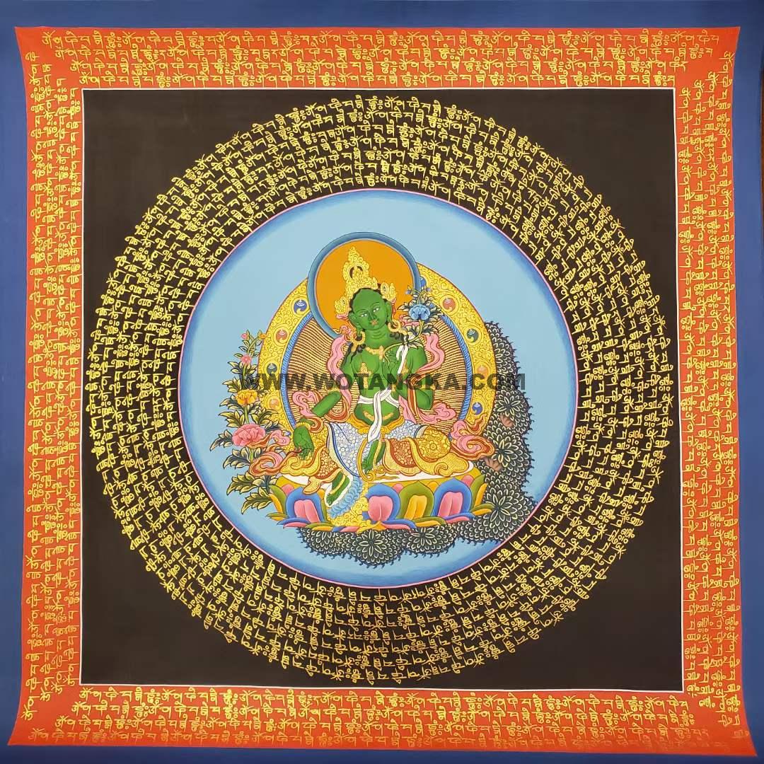 编号191-311320:彩绘唐卡-绿度母坛城(40*40CM左右)