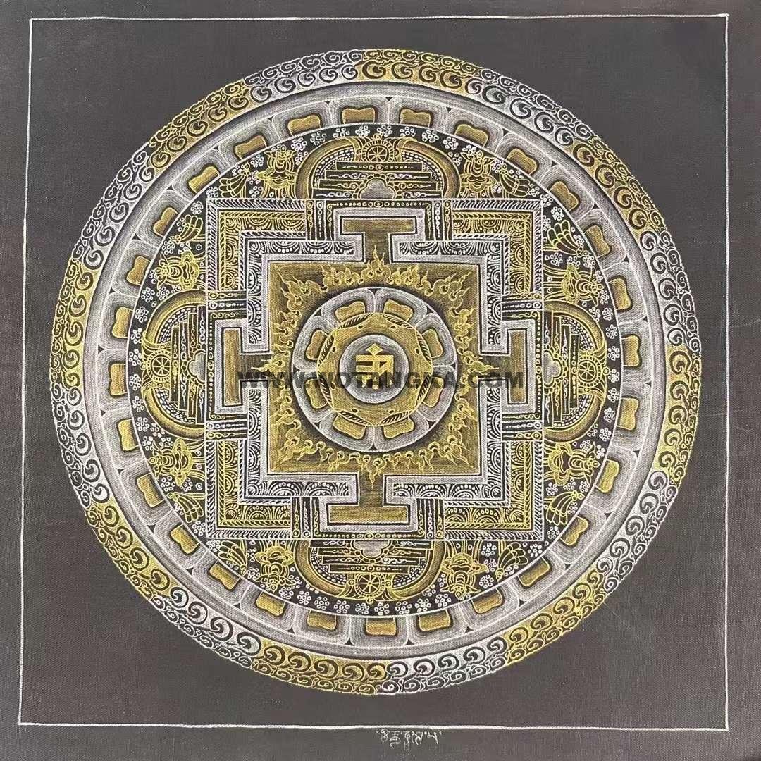 编号191-347973:黑金唐卡-时轮金刚坛城(30*30CM左右)