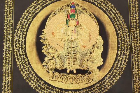 编号191-387168：黑金唐卡-千手观音坛城（40*40CM左右）