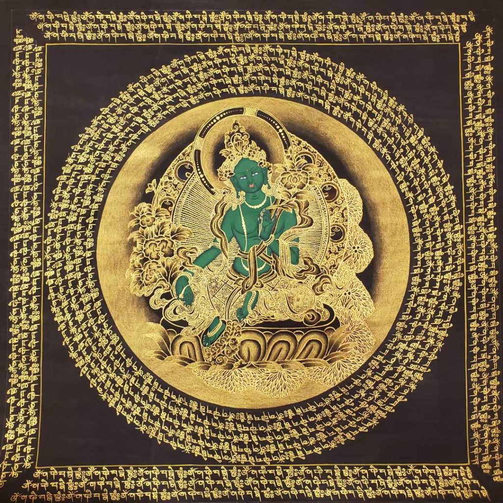 编号191-542321：黑金唐卡-绿度母坛城（40*40CM左右）