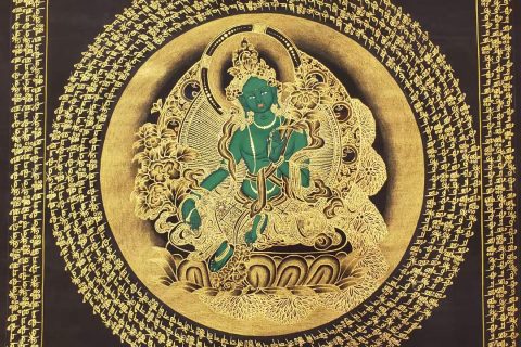 编号191-542321：黑金唐卡-绿度母坛城（40*40CM左右）