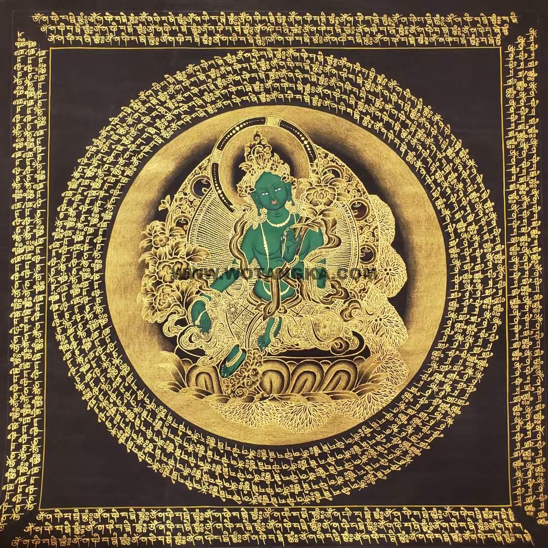 编号191-542321:黑金唐卡-绿度母坛城(40*40CM左右)