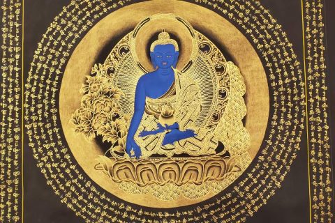 编号191-663364：黑金唐卡-药师佛坛城（40*40CM左右）