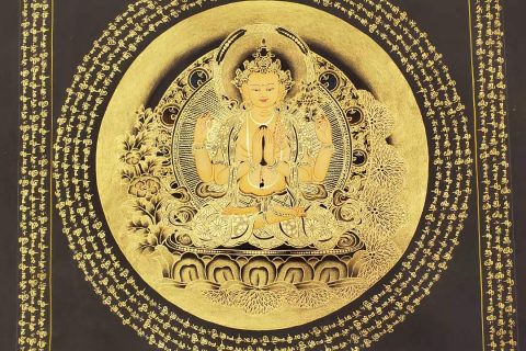 编号191-683617：黑金唐卡-四臂观音坛城（40*40CM左右）