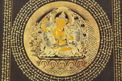 编号191-694200：黑金唐卡-文殊菩萨坛城（40*40CM左右）