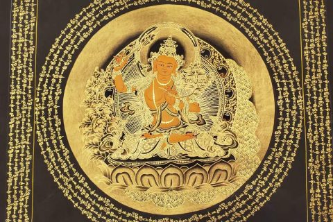 编号191-903445：黑金唐卡-文殊菩萨坛城（40*40CM左右）