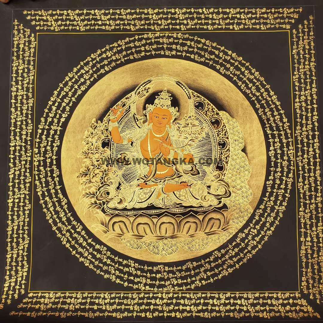 编号191-903445：黑金唐卡-文殊菩萨坛城（40*40CM左右）