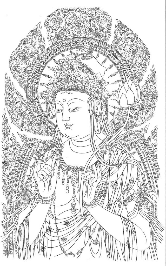 沃唐卡-唐卡白描线稿编号RD12442：持莲观音