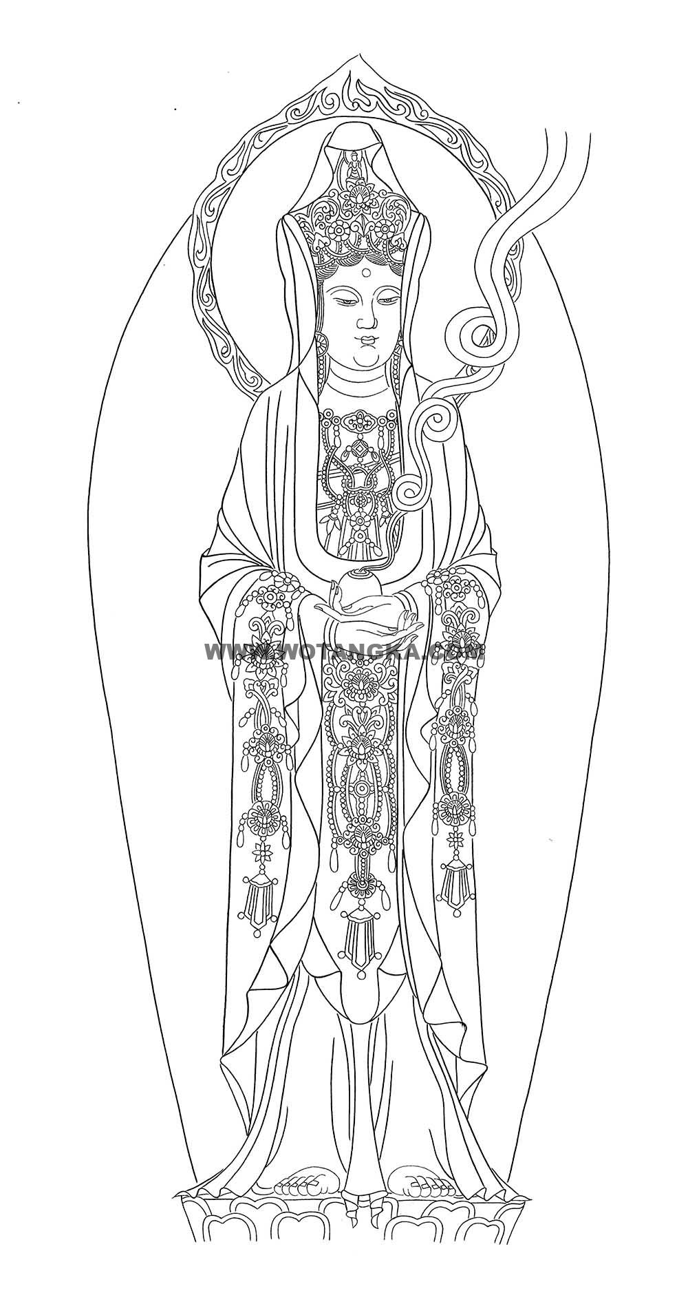 沃唐卡-唐卡白描线稿编号RD14136:托钵观音