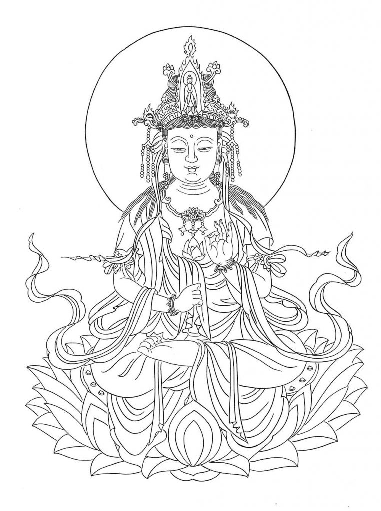 沃唐卡-唐卡白描线稿编号RD14703：说法印观音