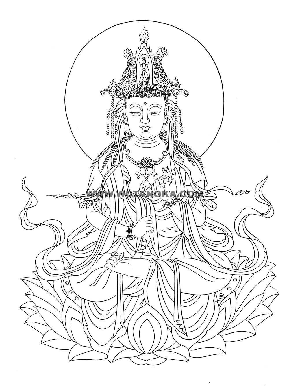 沃唐卡-唐卡白描线稿编号RD14703：说法印观音