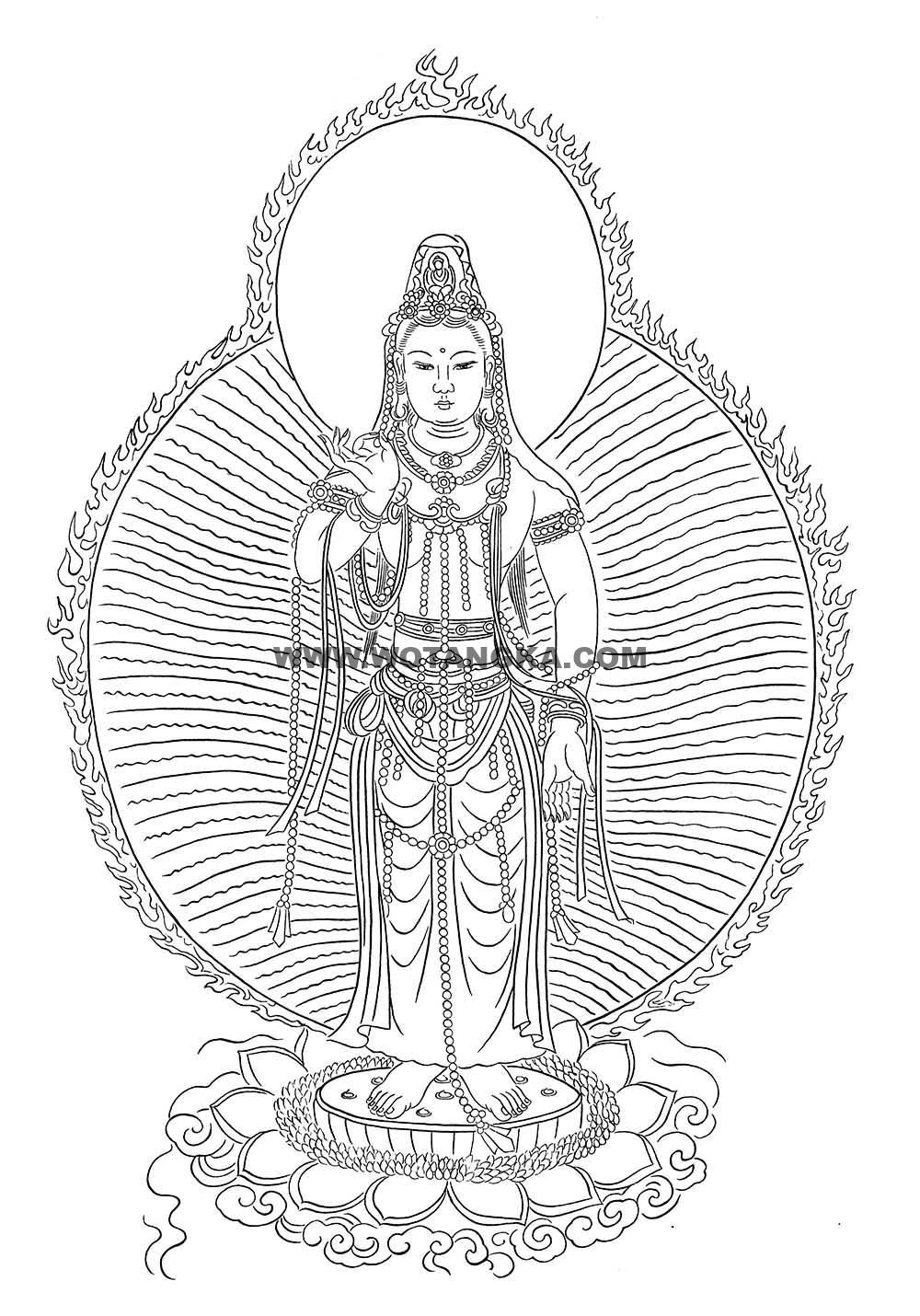 沃唐卡-唐卡白描线稿编号RD16855：业火观音