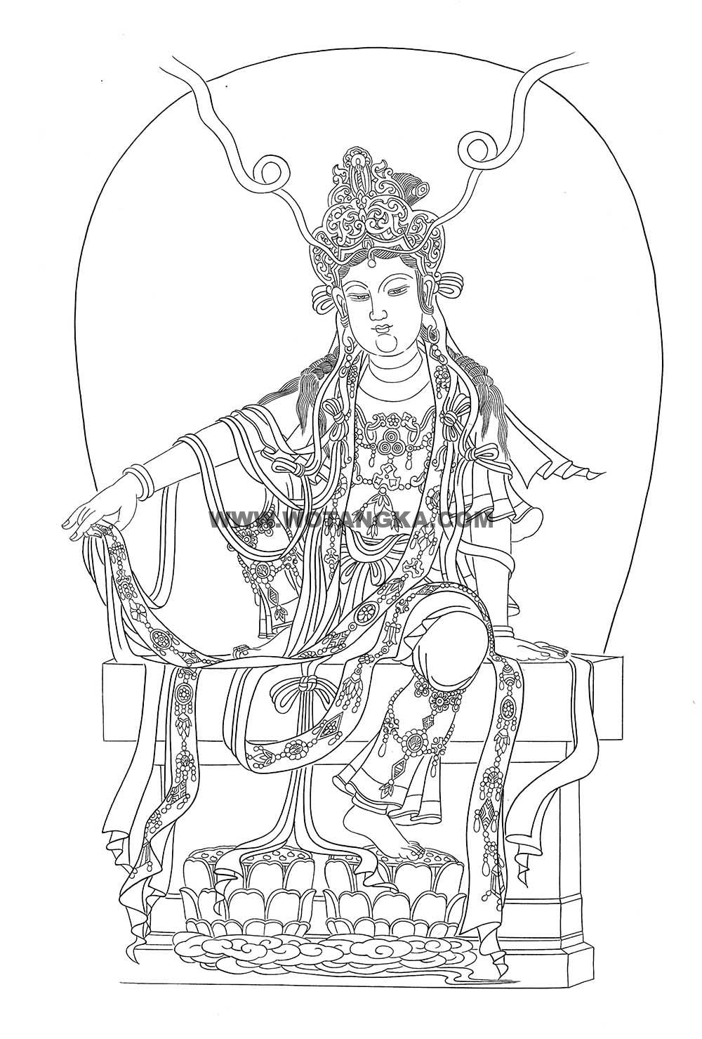 沃唐卡-唐卡白描线稿编号RD18317:静息观音