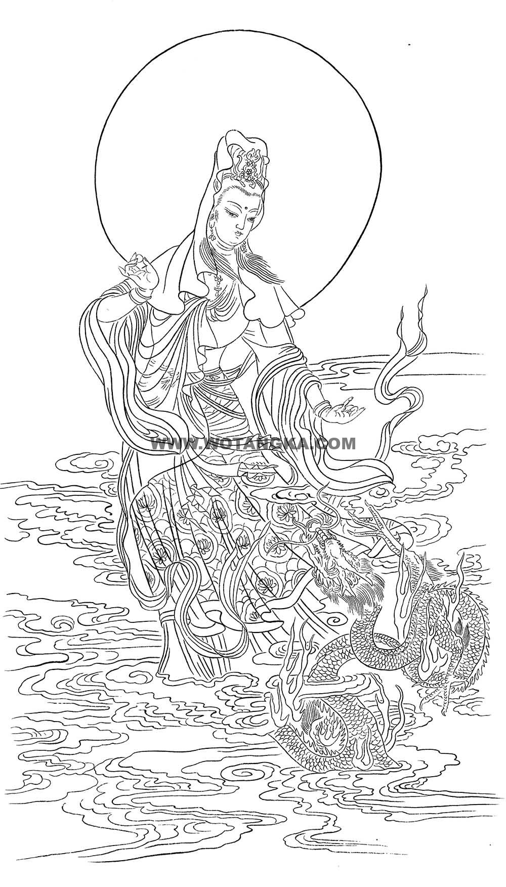 沃唐卡-唐卡白描线稿编号RD18419：游龙观音