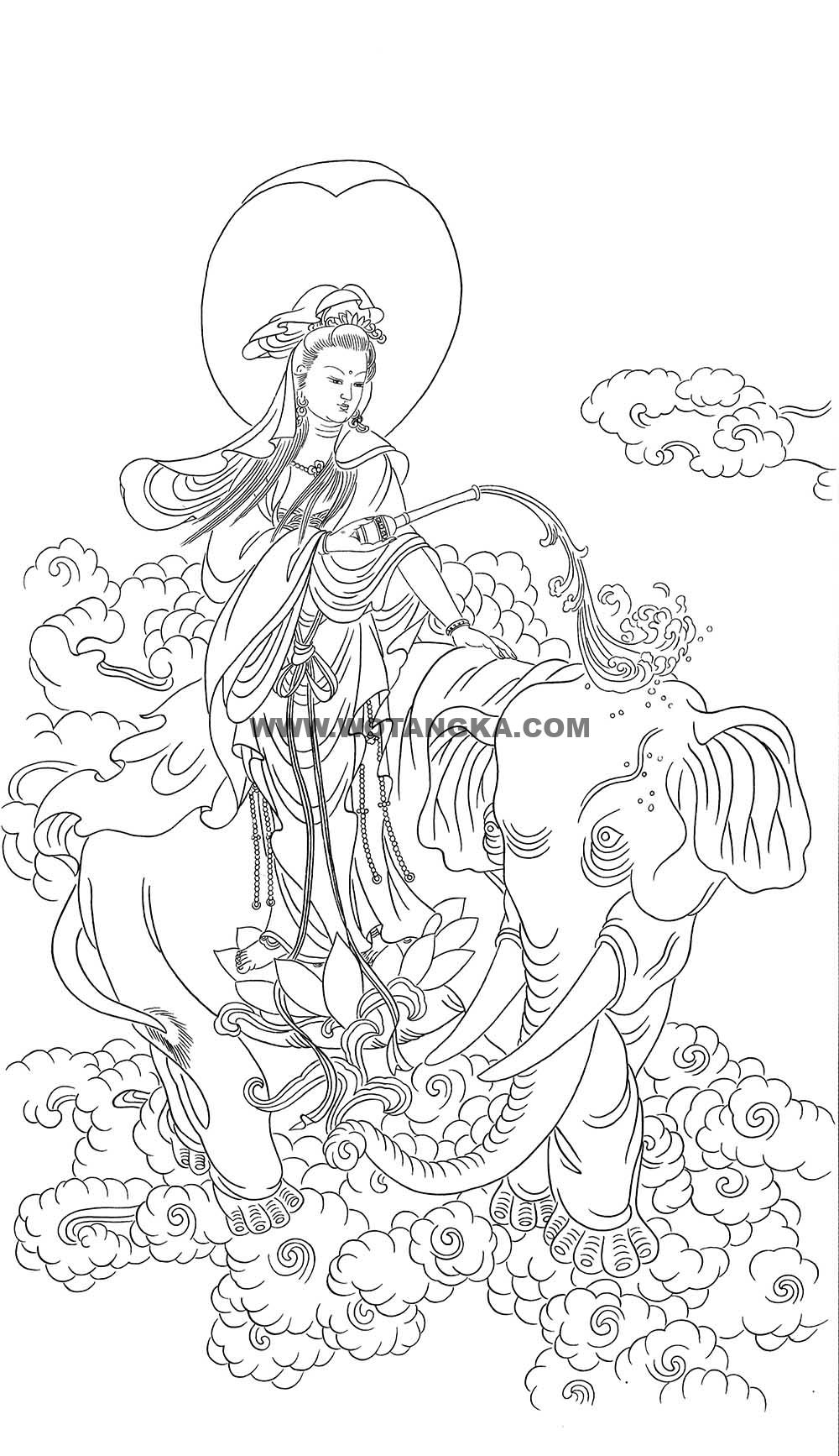 沃唐卡-唐卡白描线稿编号RD21433：抚象观音
