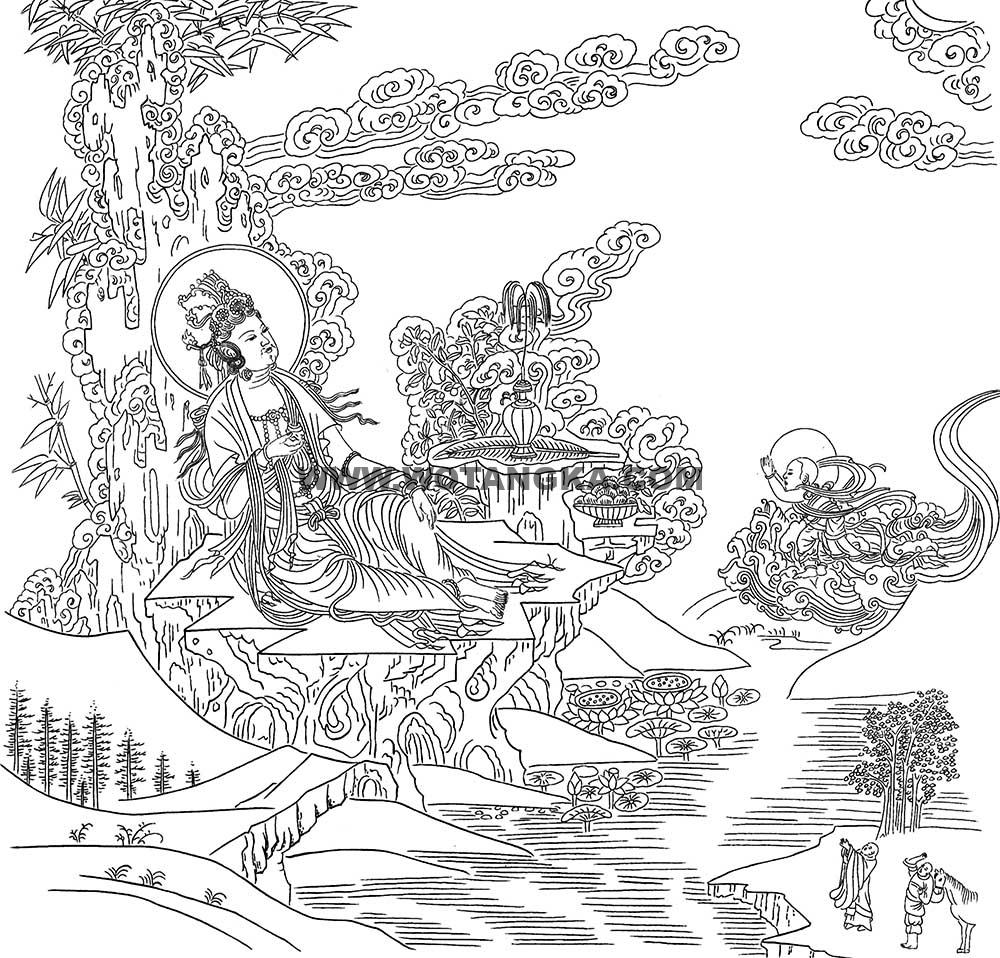 沃唐卡-唐卡白描线稿编号RD24007：水月观音