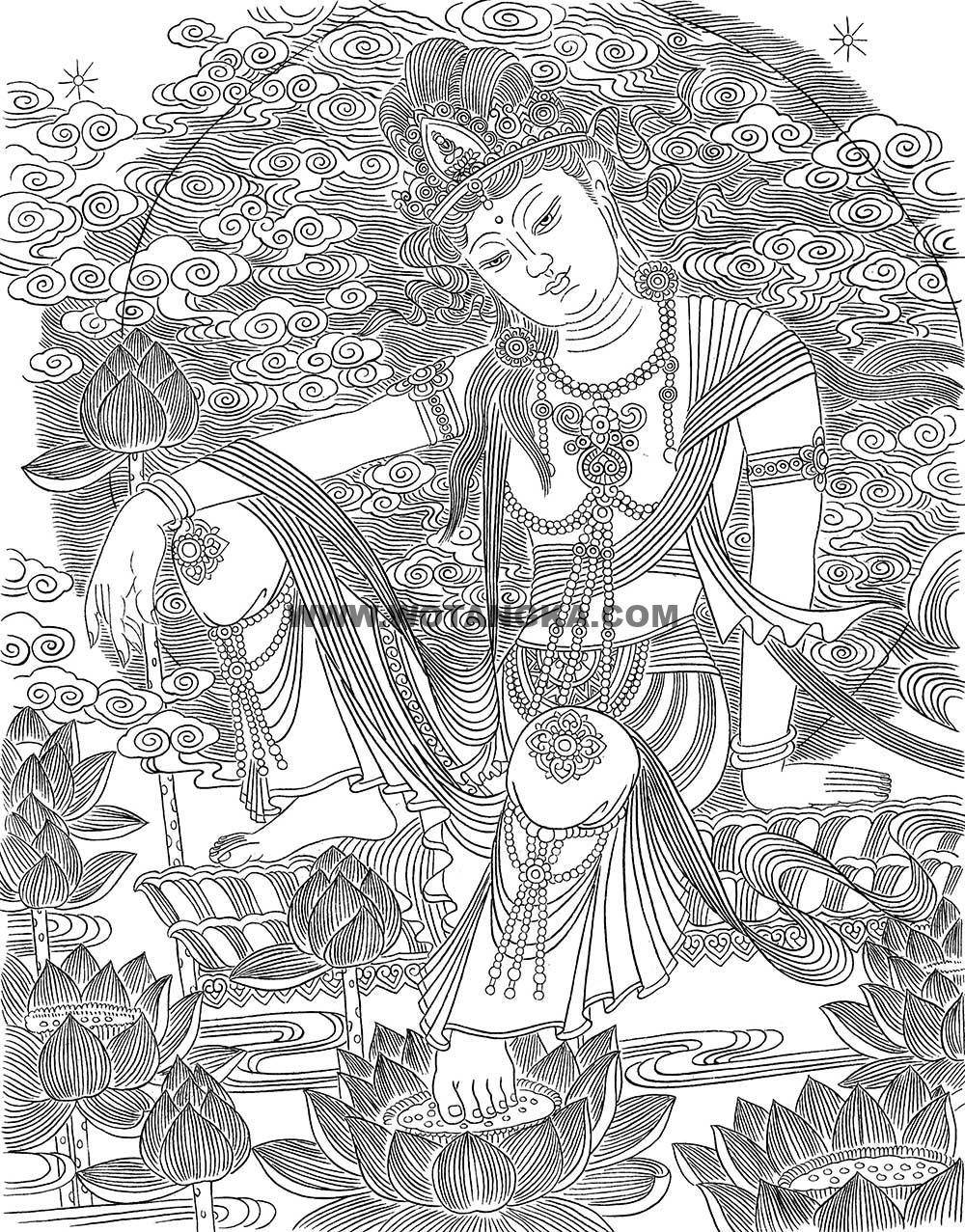 沃唐卡-唐卡白描线稿编号RD24770:水月观音