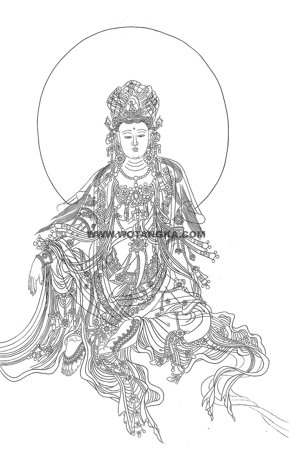 沃唐卡-唐卡白描线稿编号RD25432:观音菩萨