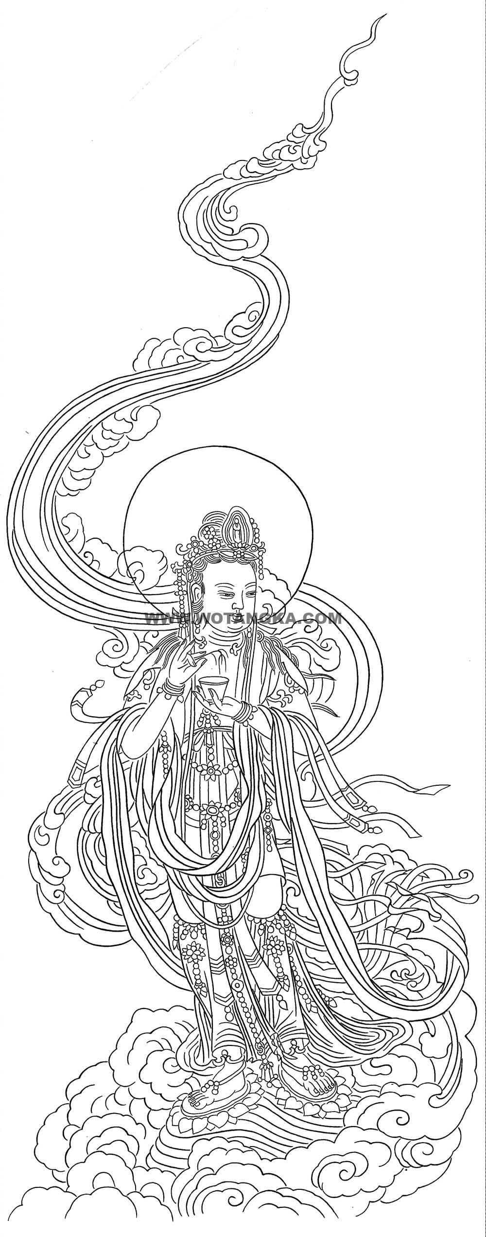 沃唐卡-唐卡白描线稿编号RD26149：踏云观音