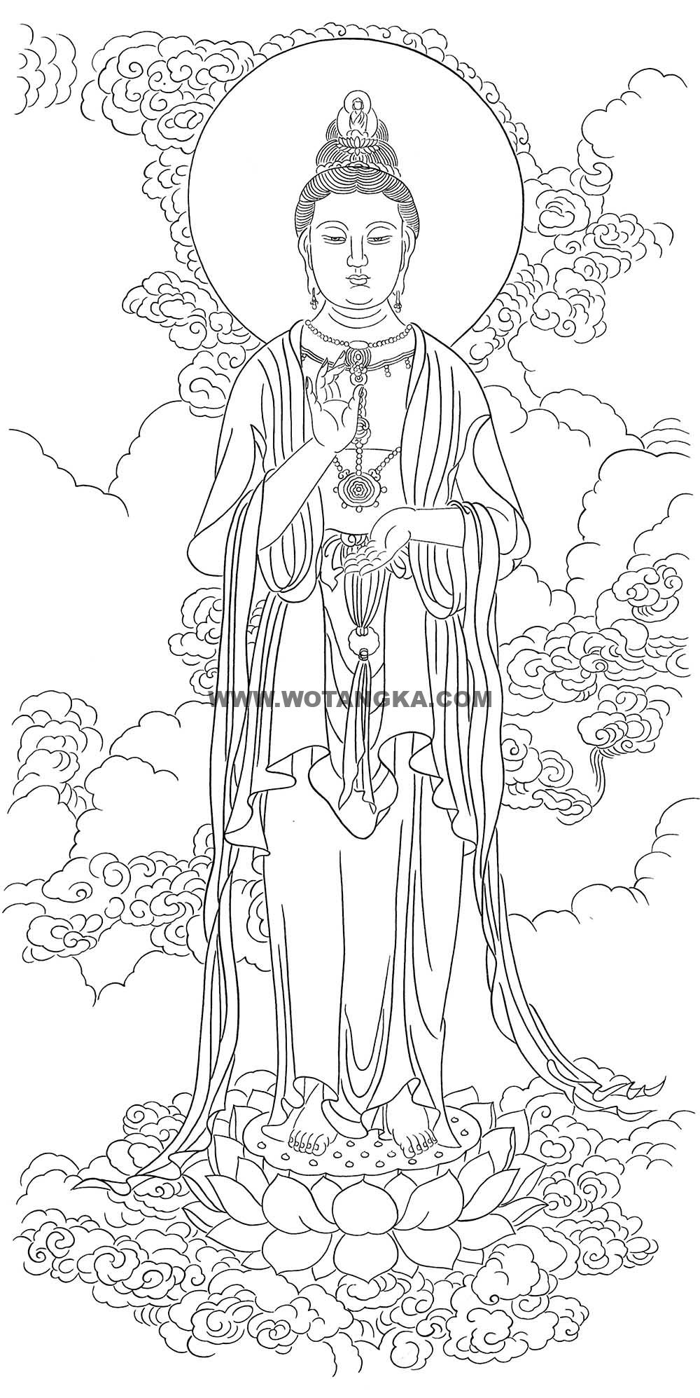 沃唐卡-唐卡白描线稿编号RD27448：许愿观音