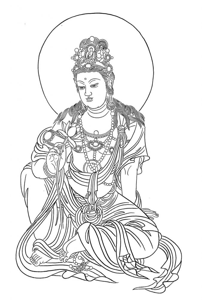 沃唐卡-唐卡白描线稿编号RD29470：闻莲观音
